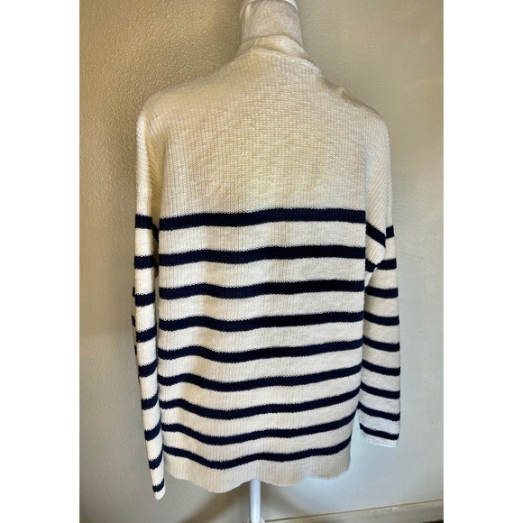 Madewell SPRING Navy White Striped V Neck Button Front Sweater Woman's Medium - Picture 2 of 6